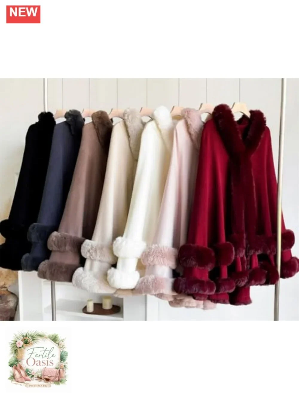 Oversized Knitted Shawl Wrap with Faux Fur Trim Open Front Poncho Cape